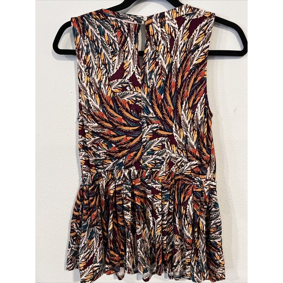 Deletta Corbara Peplum Tank Top Pleated Size Small Anthropologie Feather Print - Picture 8 of 13